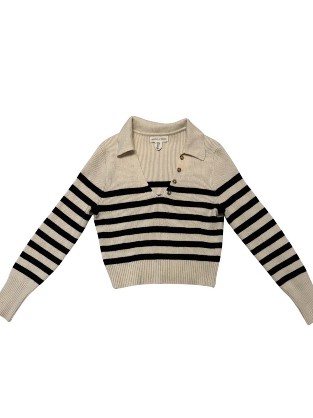 Happily Grey Cropped Collared Striped Knit Sweater Size Small